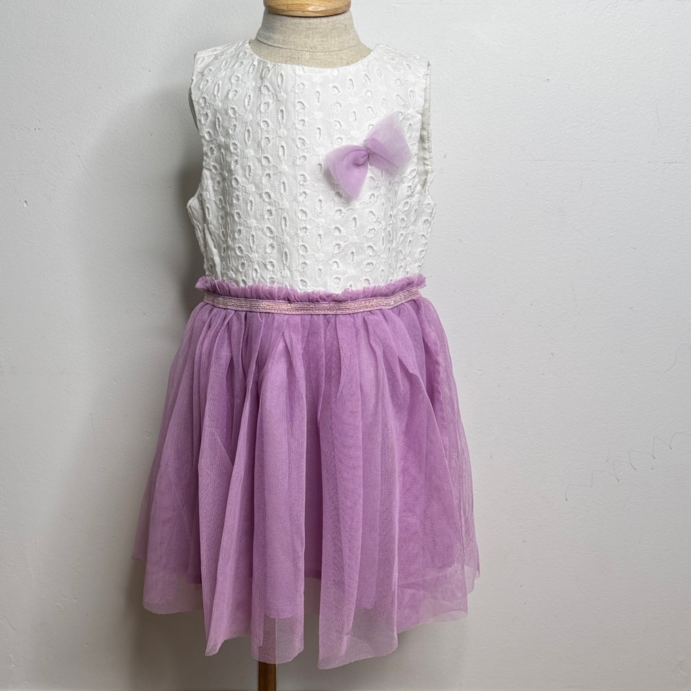 Elegant White and Purple Kids Formal Dress
